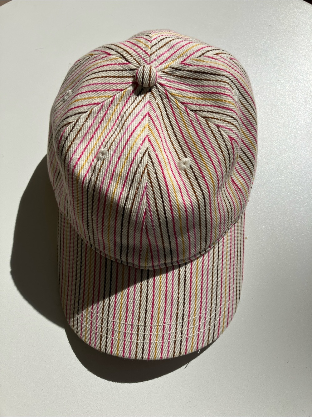 Madewell Striped Cap in Cream with Pink & Yellow Accents